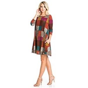 Patchwork Tunic Dress,  3/4 sleeves. Size 12-16.